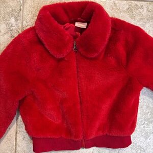 NEW Hannah Adersson Girls Faux Fur Red Jacket